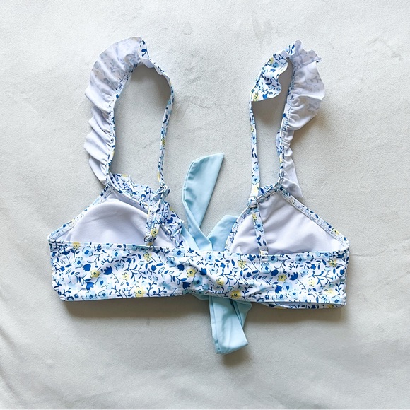 Floral Ruffle Bikini Top with Bow - Light Blue - Picture 2 of 3